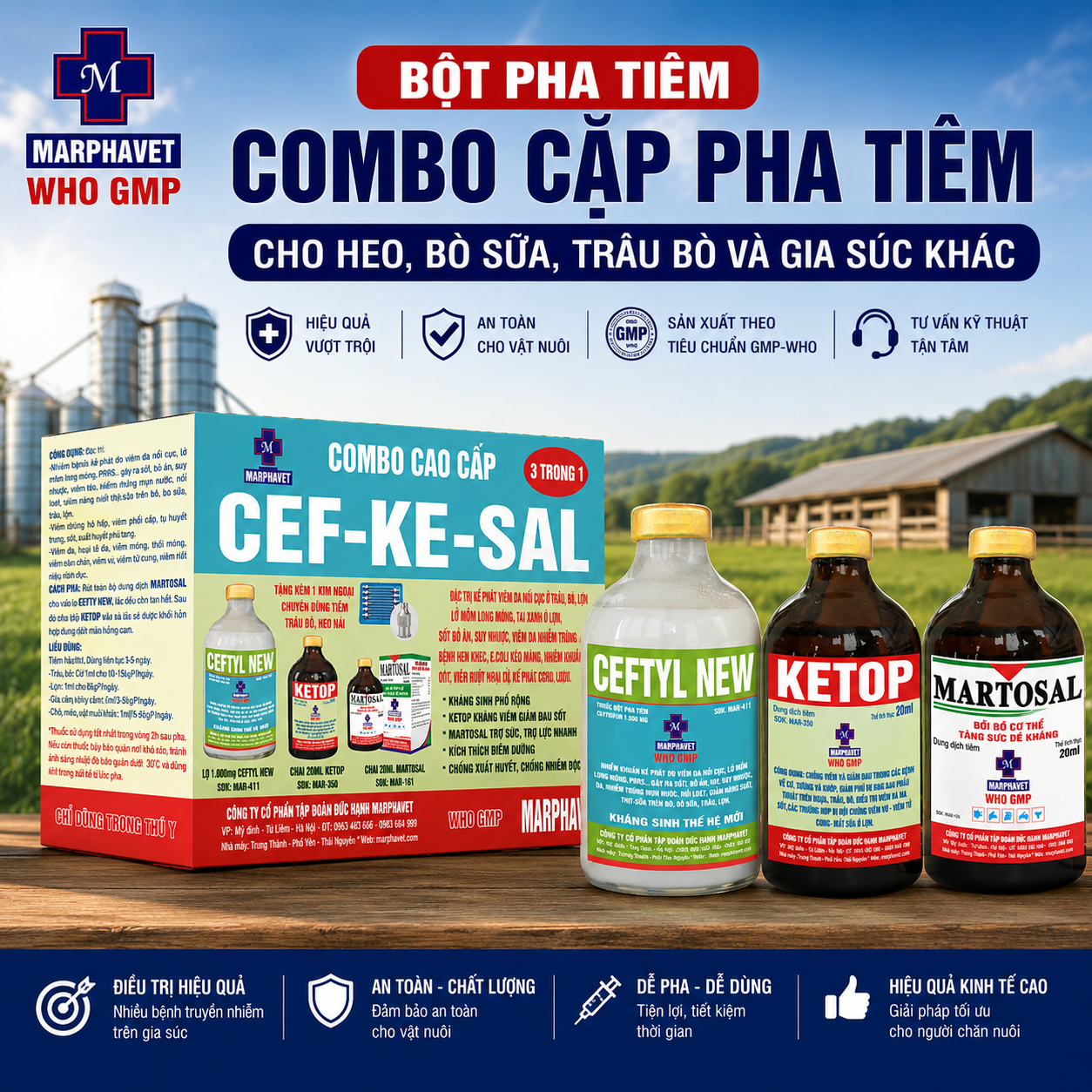 BỘT PHA TIÊM COMBO CẶP PHA TIÊM CHO HEO, BÒ SỮA, TRÂU BÒ VÀ GIA SÚC KHÁC