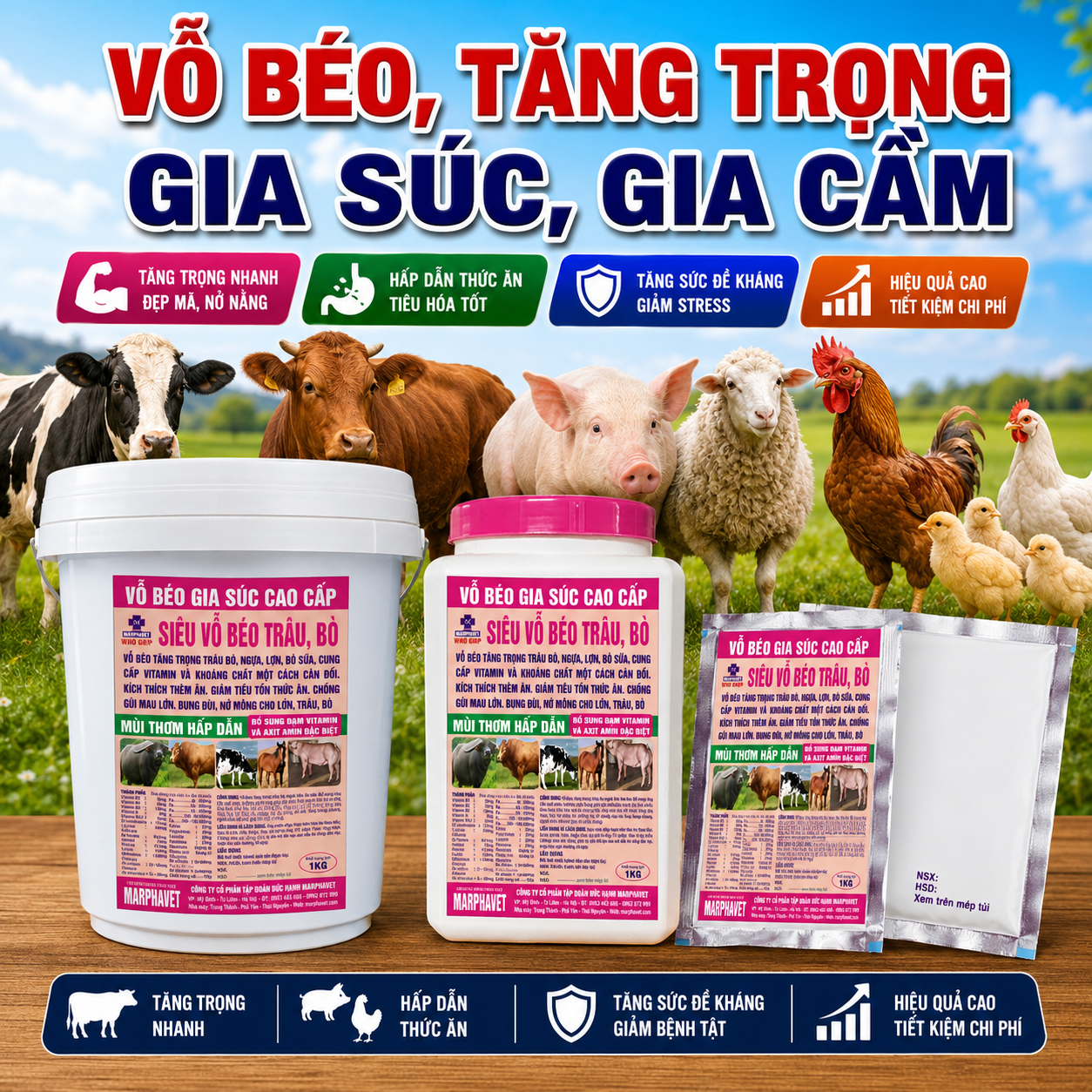 VỖ BÉO, TĂNG TRỌNG GIA SÚC, GIA CẦM