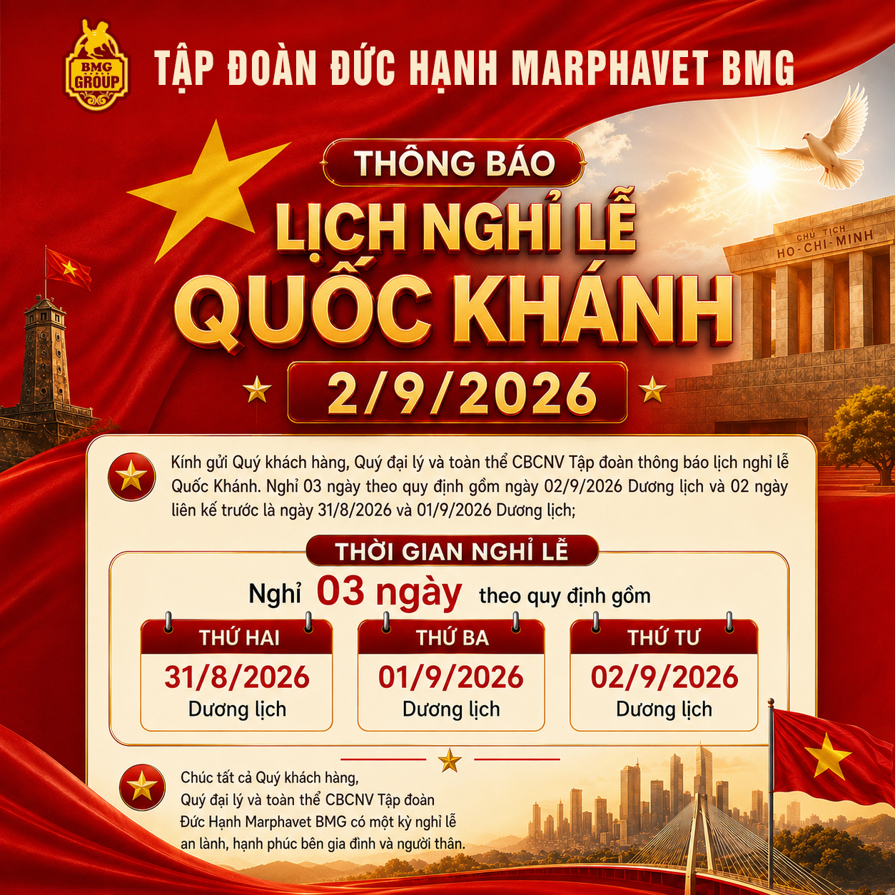 Thông báo nghỉ lễ 2/9/2026
